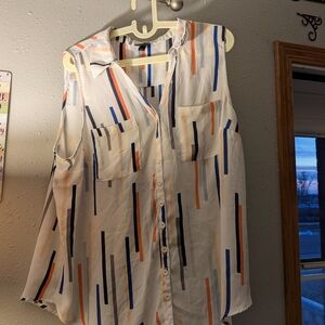 torrid White Sleeveless Button-Front Stripe Print Blouse